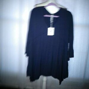 WHITE MARK NWT 3/4 Sleeve V-Neck SharkBite Navy Blue Tunic Top 1XL